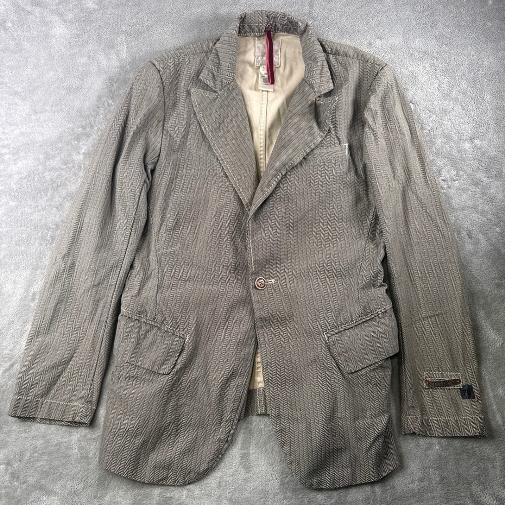 Diesel Blazer Mens Medium Gray Herringbone Cotton Denim Division Sport Coat